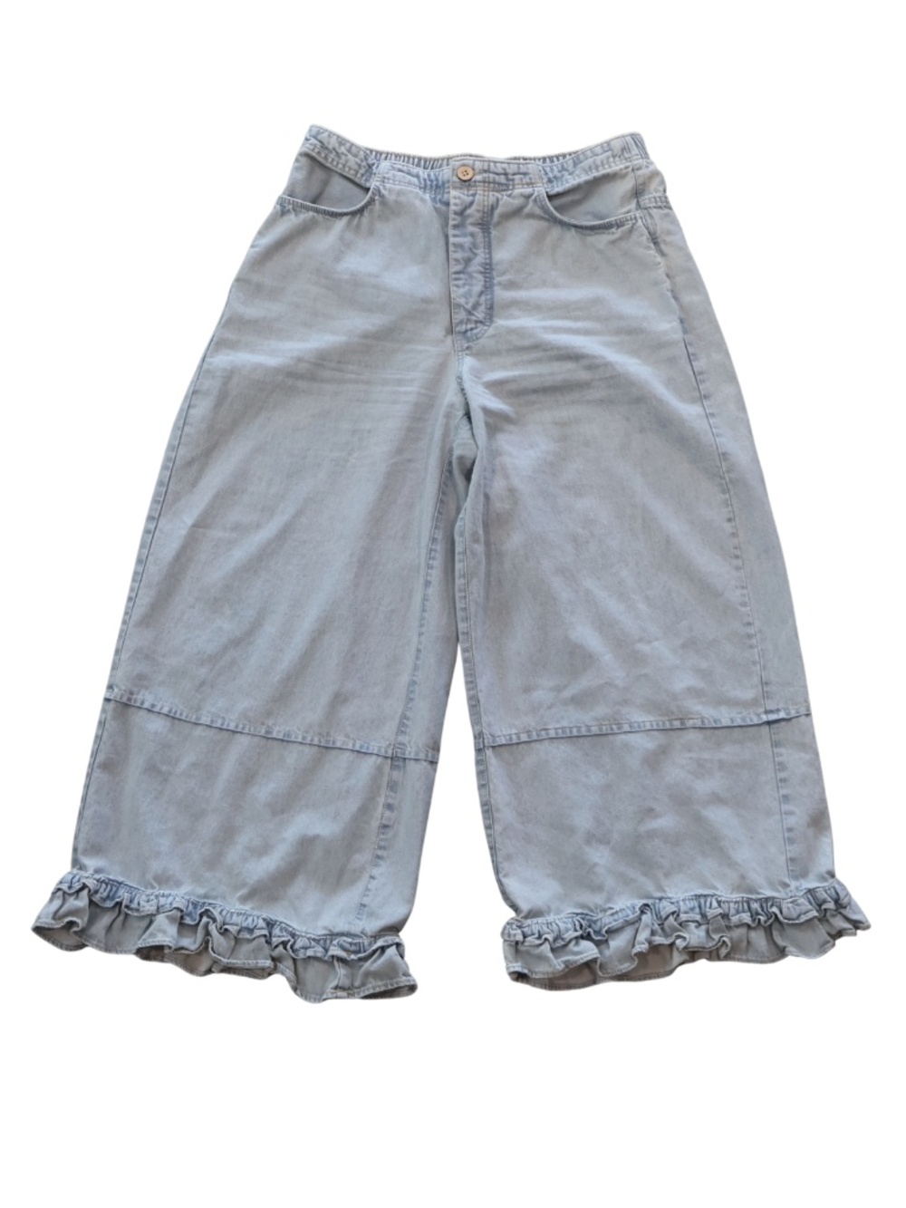 We The Free Jeans Medium Light Wash Ruffle Hem Wide Leg Crop High Rise Denim